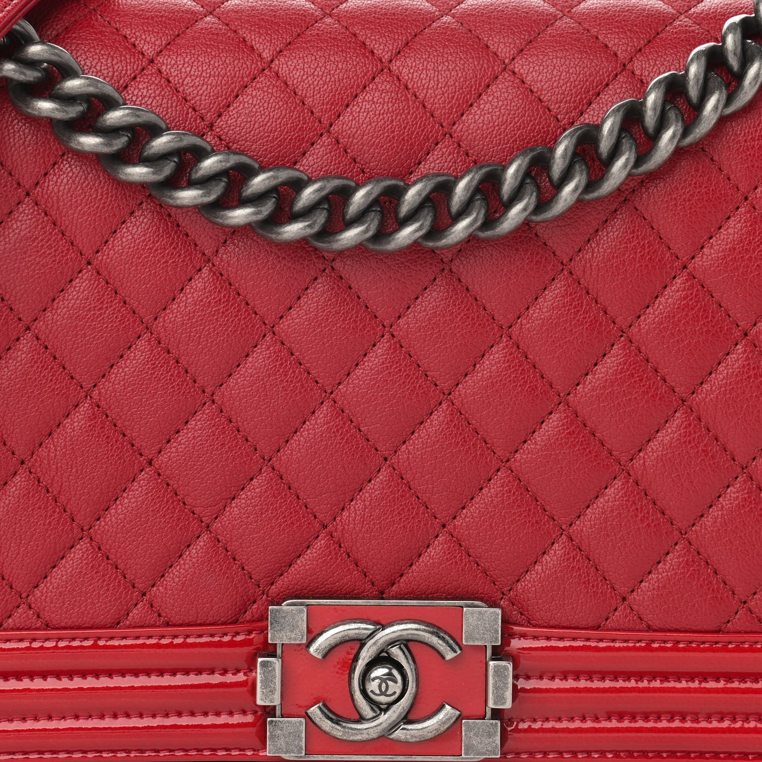 Chanel Goatskin Quilted Patent New Medium Duo Boy Flap Red 8 of 11