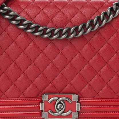 Chanel Goatskin Quilted Patent New Medium Duo Boy Flap Red 8 of 11