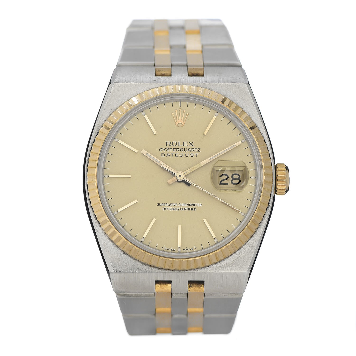 Rolex Stainless Steel 18K Yellow Gold 36mm Oysterquartz Datejust Watch Champagne 17013 1 of 5