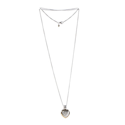 David Yurman Sterling Silver 18K Yellow Gold Cable Heart Locket Pendant Necklace 3 of 10