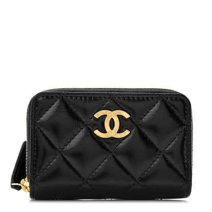 Chanel Shiny Lambskin Quilted Textured CC Zip Coin Purse Black 1 of 10
