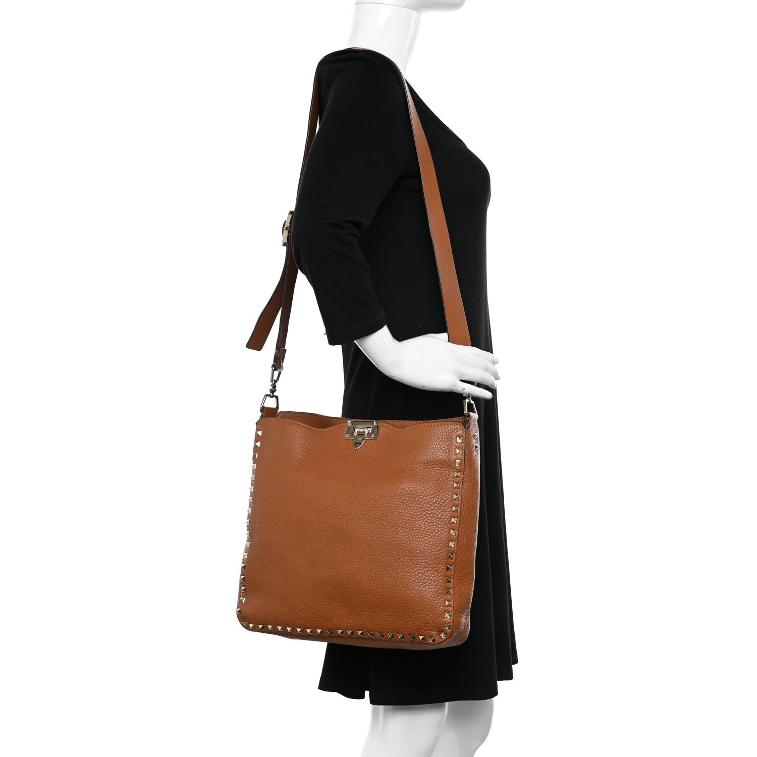 Valentino Garavani Pebbled Calfskin Large Rockstud Flip-Lock Messenger Bag Light Cuir 2 of 11
