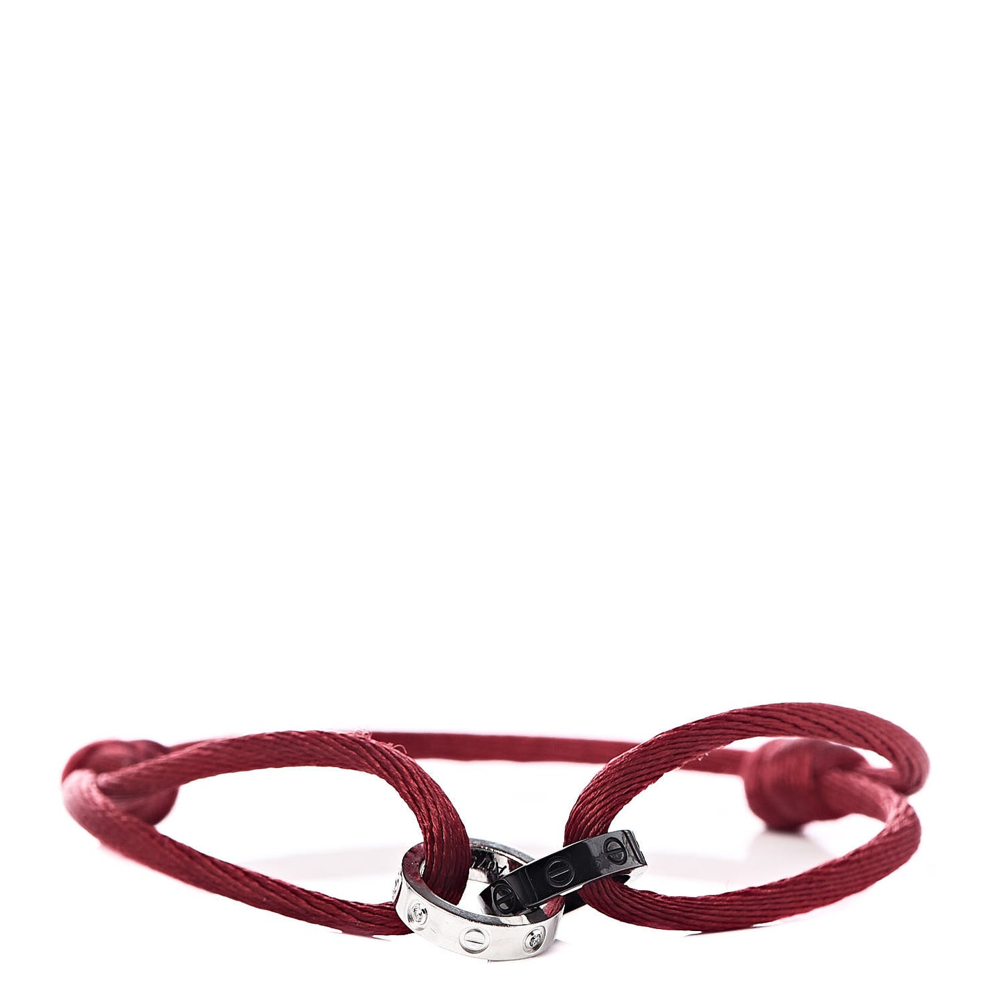18K White Gold Ceramic 4 Diamond LOVE Cord Bracelet Red