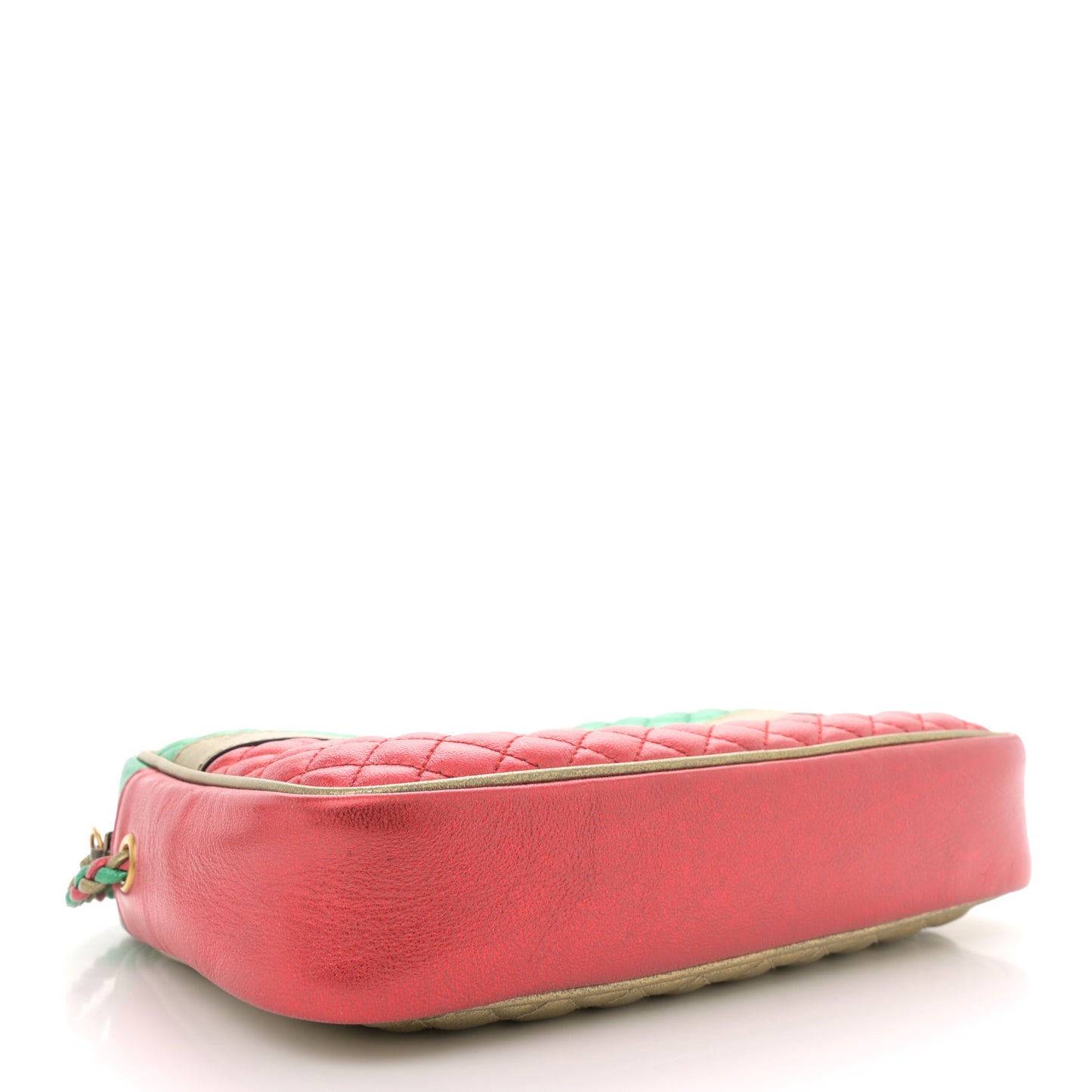 Laminated Nappa Trapuntata Small Zumi Shoulder Bag Rosso Jasmine Green