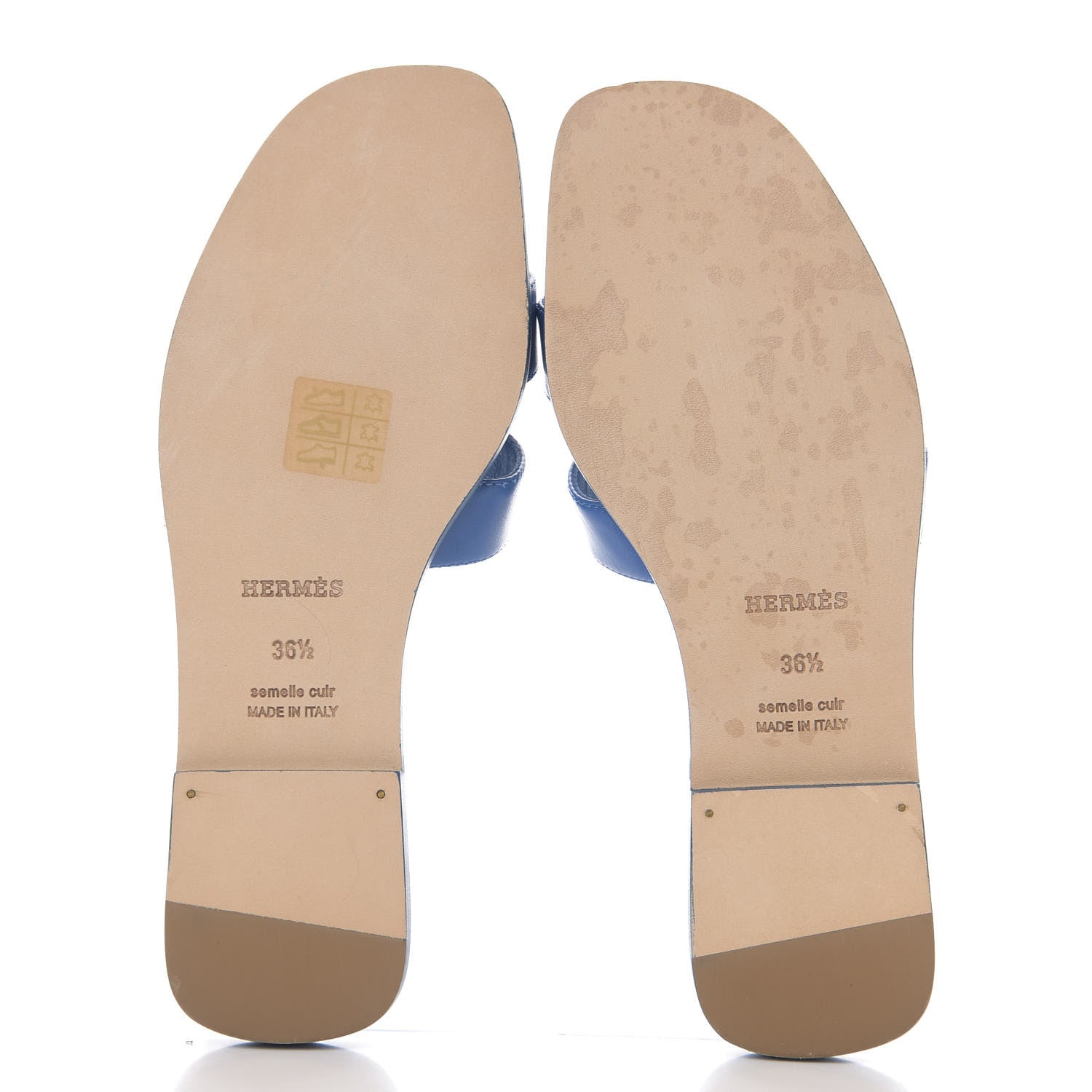 Hermes Calfskin Oran Sandals 36.5 Bleu De Chine 5 of 8