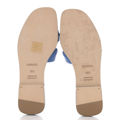 Hermes Calfskin Oran Sandals 36.5 Bleu De Chine 5 of 8
