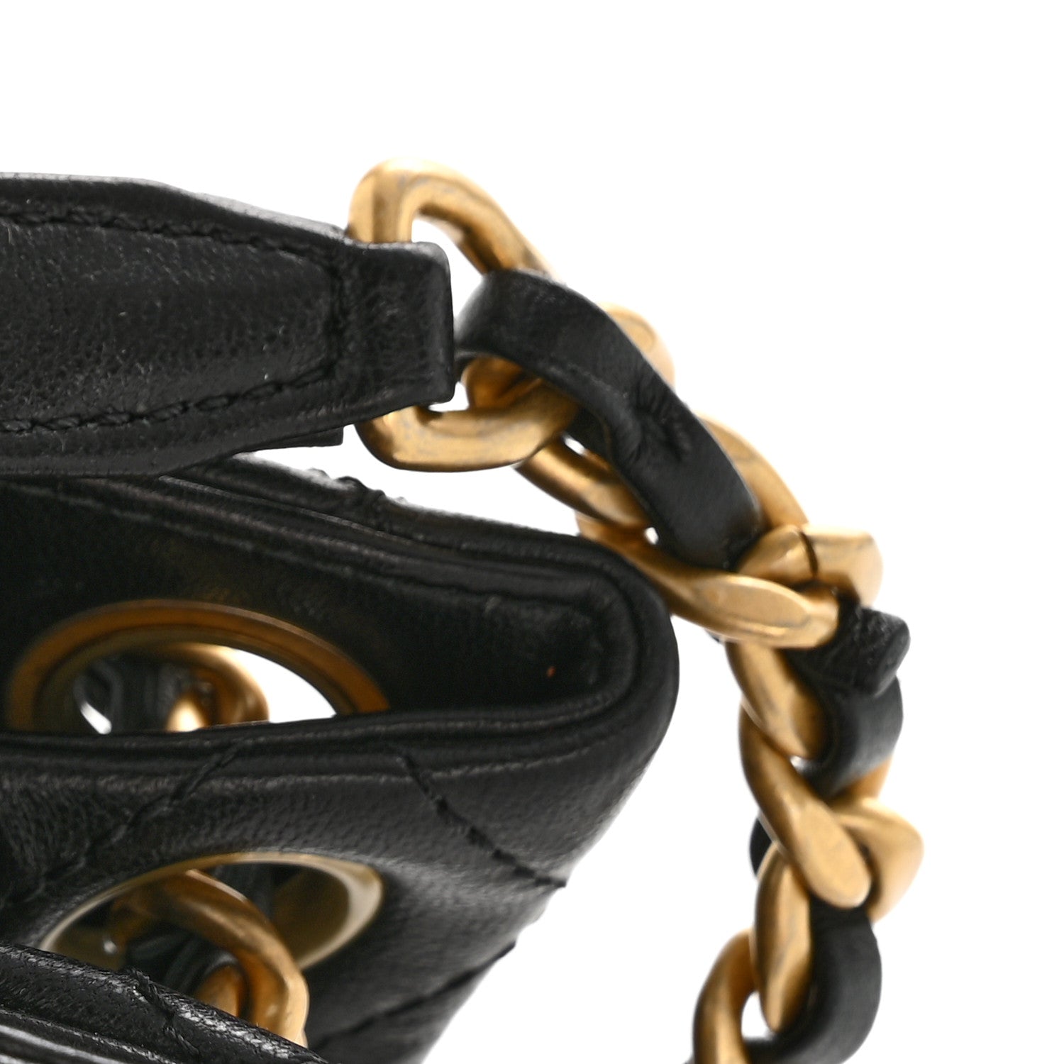 Chanel Lambskin Quilted Chaine Lettre Small Bucket Bag Black 13 of 14