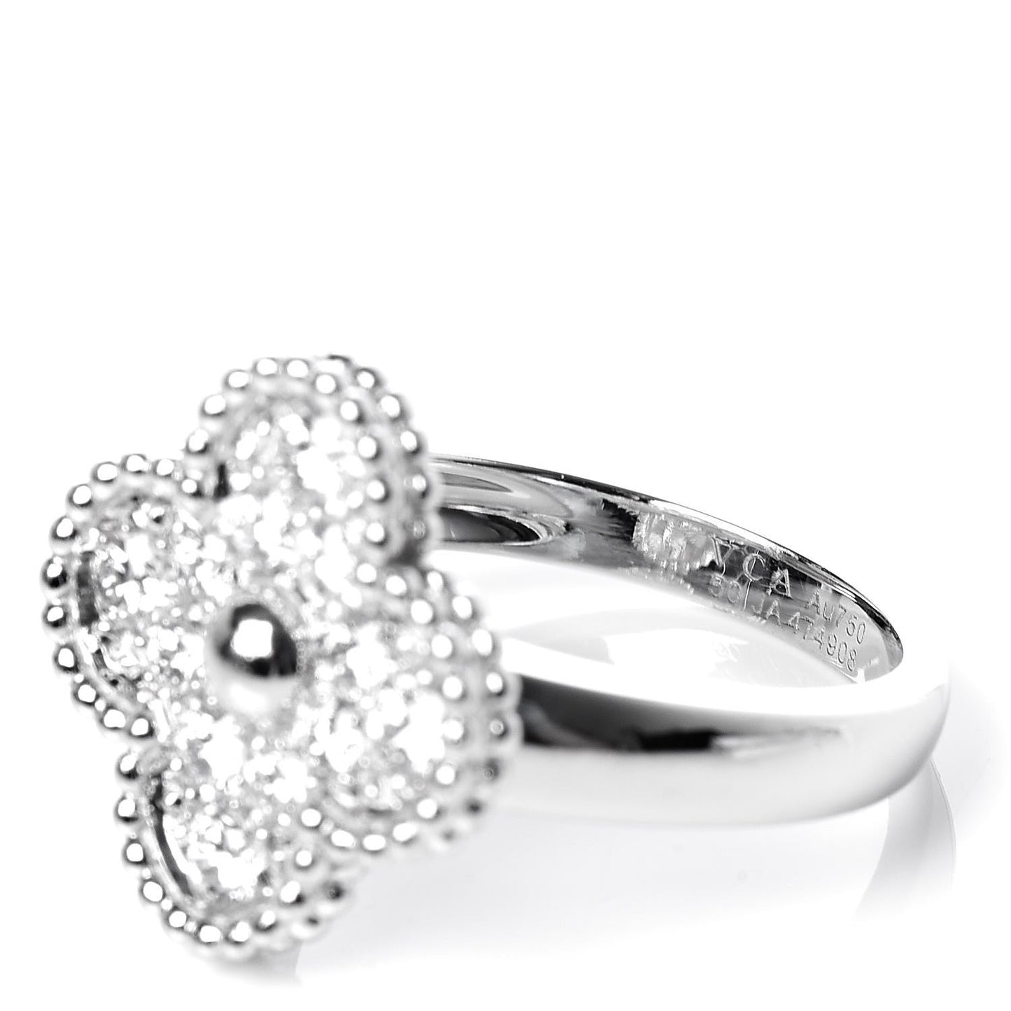 18K White Gold Diamond Vintage Alhambra Ring 49 5