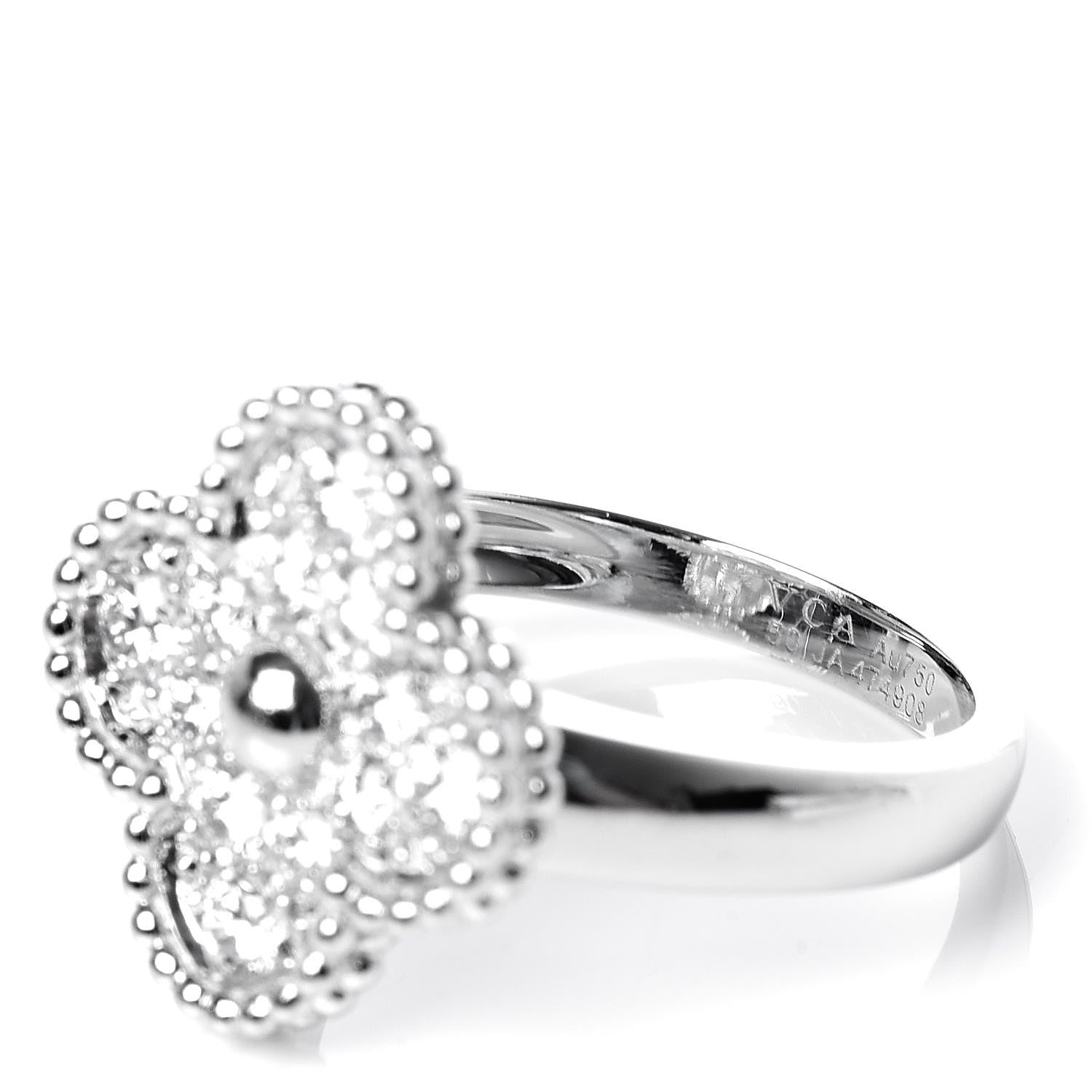 Van Cleef & Arpels 18K White Gold Diamond Vintage Alhambra Ring 49 5 5 of 5