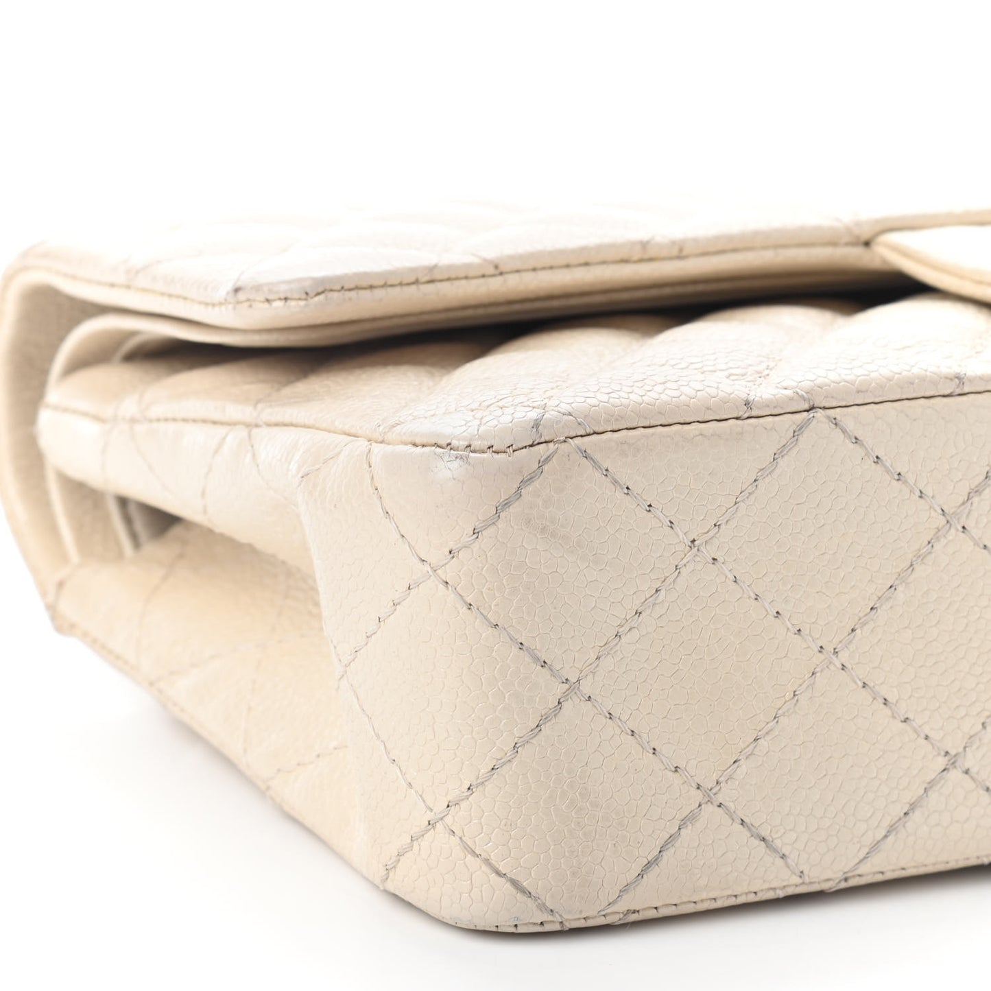 Iridescent Caviar Quilted Medium Double Flap Beige