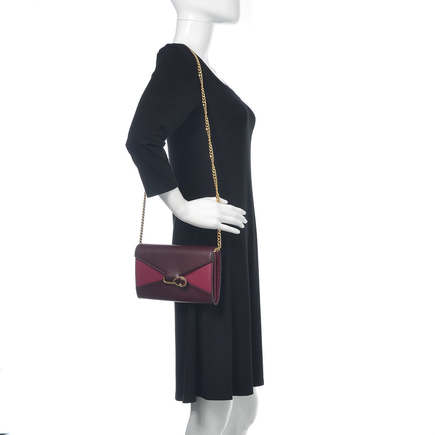 Calfskin Crystal Pin Envelope Wallet On Chain Red