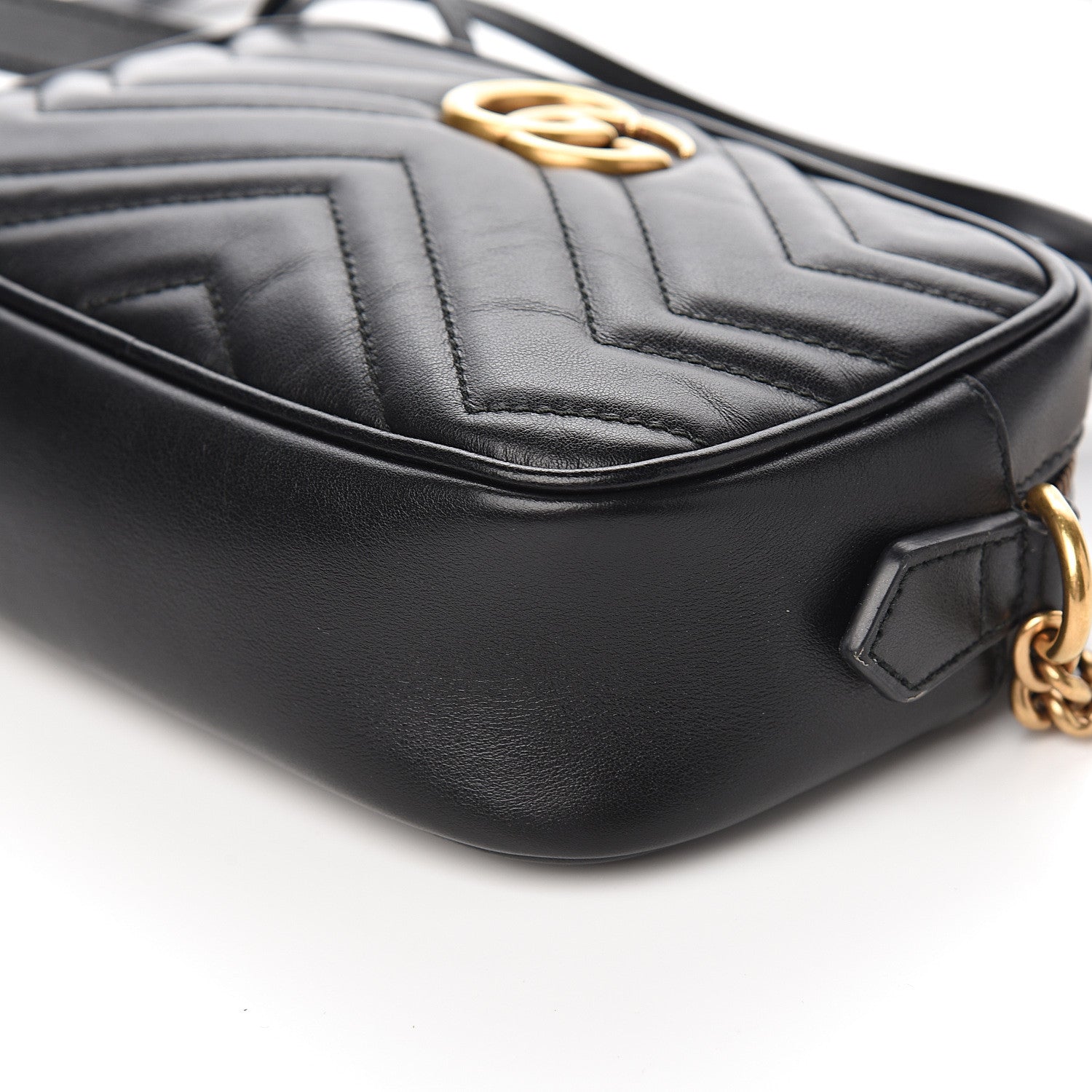 Gucci Calfskin Matelasse Mini GG Marmont Chain Shoulder Bag Black 8 of 9
