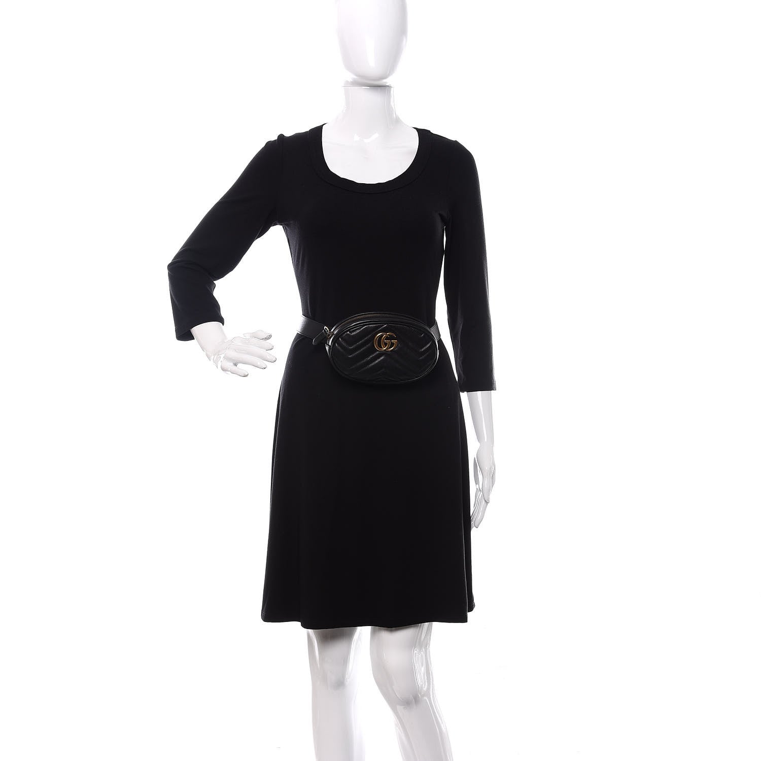 Gucci Calfskin Matelasse GG Marmont Belt Bag 85 34 Black 2 of 12