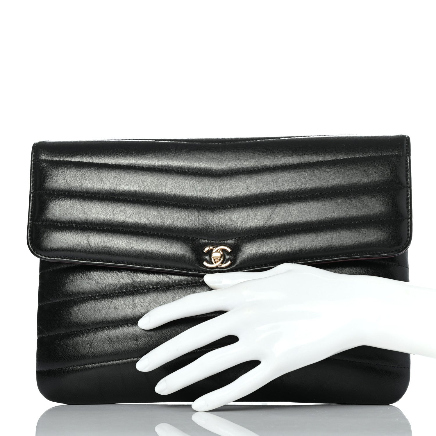Chanel Shiny Lambskin Quilted Chevron Miroir Clutch Black 2 of 7