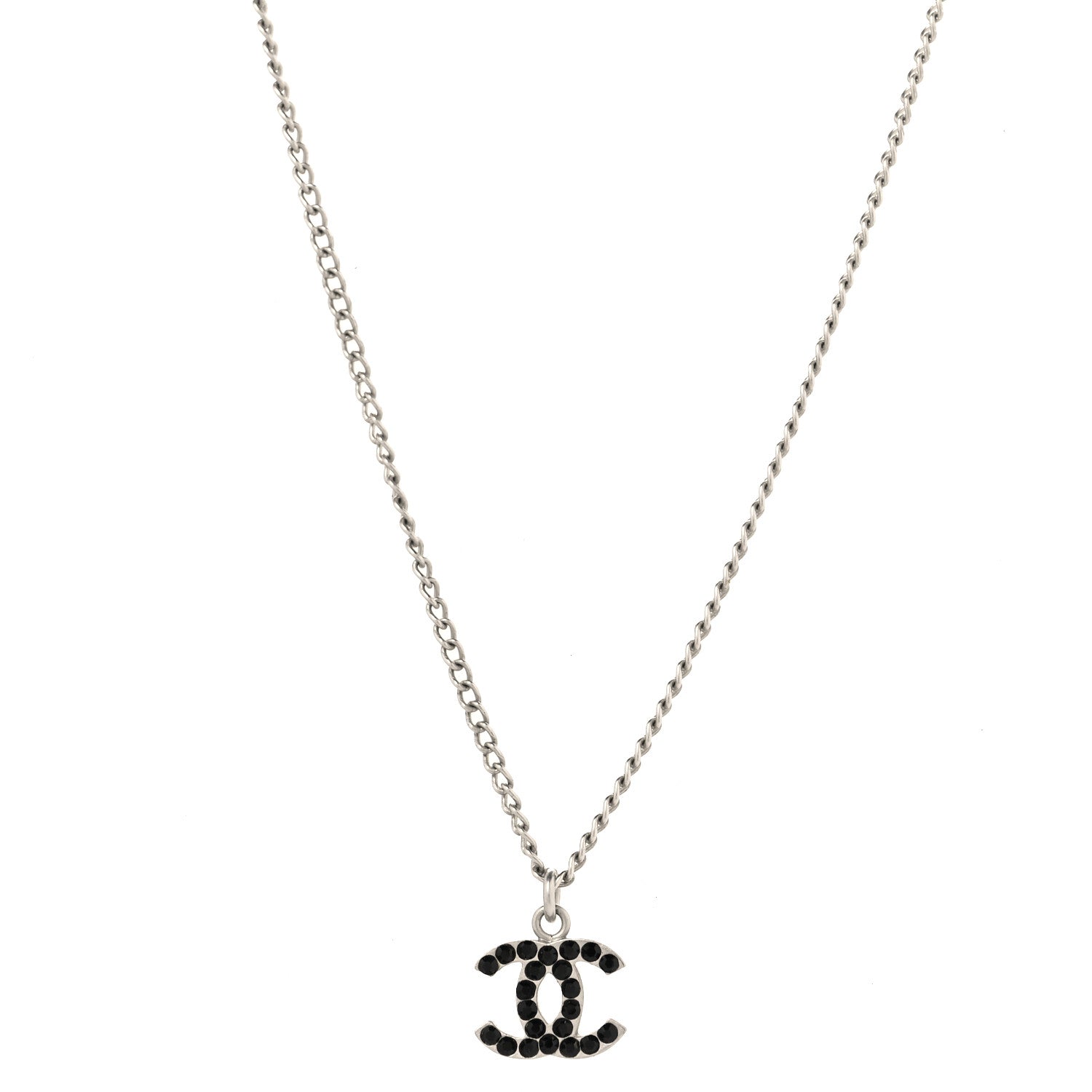 Chanel Crystal CC Necklace Silver Black 1 of 4