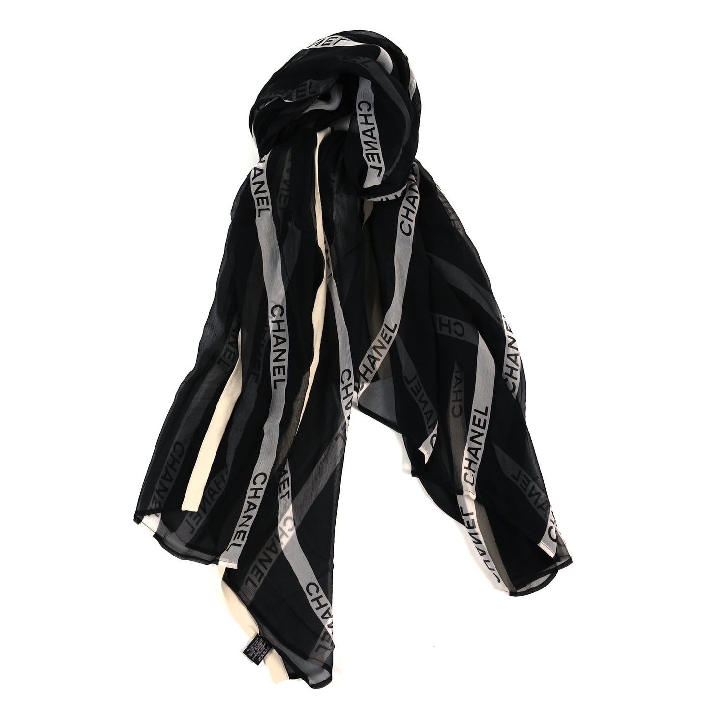 Silk Cotton Cashmere Scarf Shawl Black White