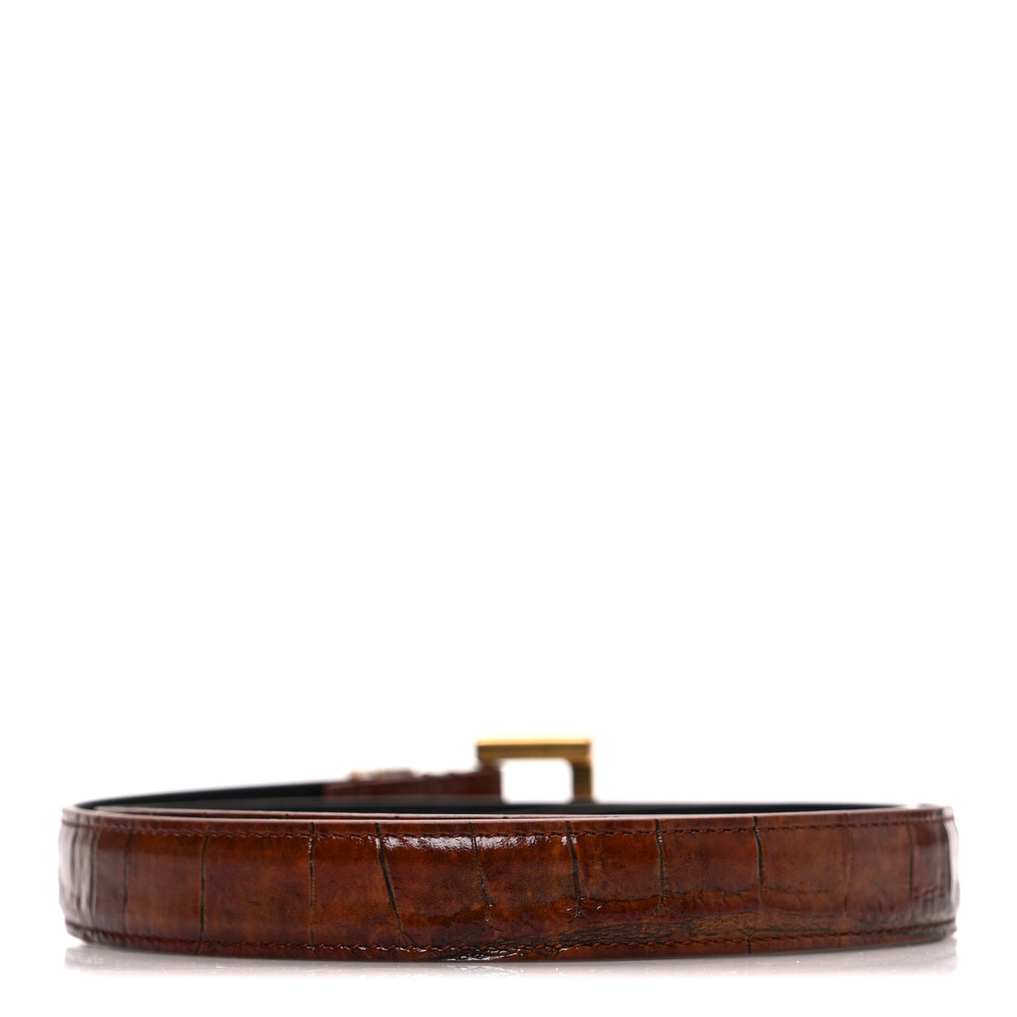 Calfskin Crocodile Embossed Monogram Square Buckle Belt 70 28 Brown