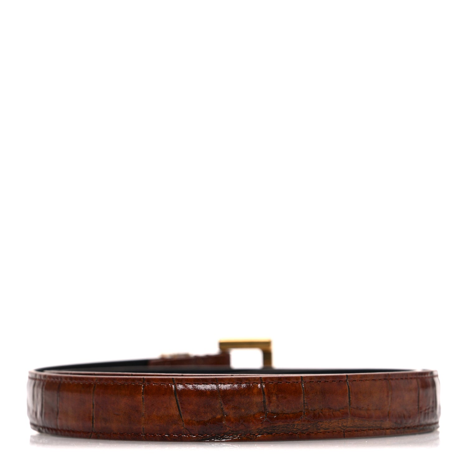 Saint Laurent Calfskin Crocodile Embossed Monogram Square Buckle Belt 70 28 Brown 2 of 6