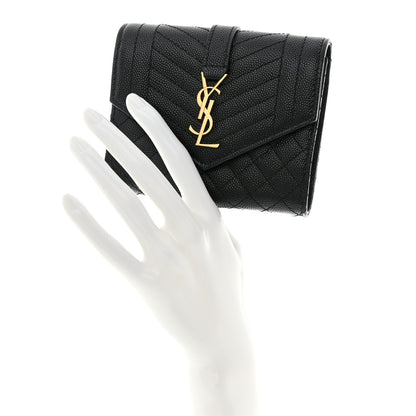 Saint Laurent Grain De Poudre Mixed Matelasse Triquilt Monogram Compact Tri Fold Wallet Black 2 of 10