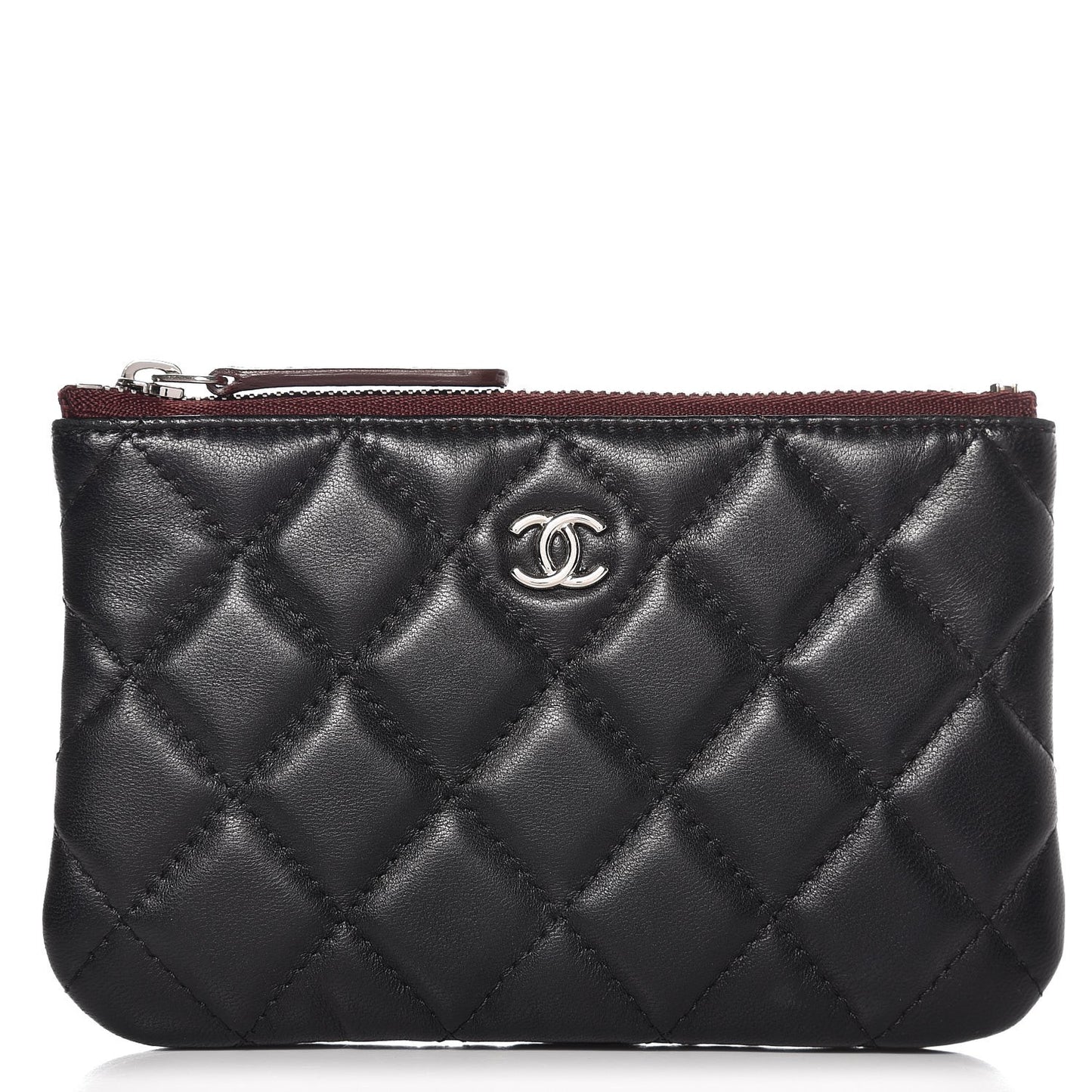 Lambskin Quilted Small Cosmetic Case Black