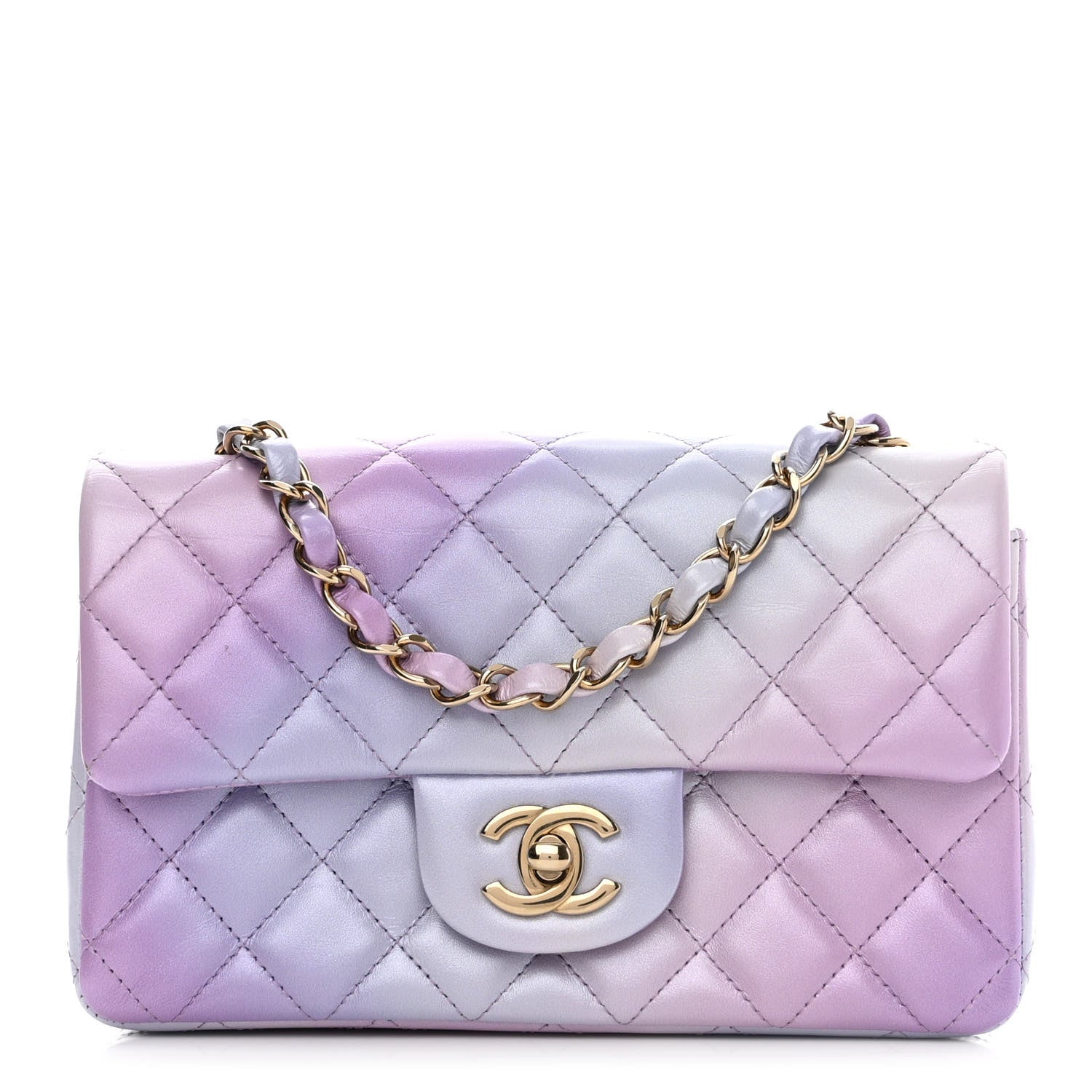 Chanel Lambskin Quilted Tie Dye Ombre Mini Rectangular Flap Purple Blue Pink 1 of 11