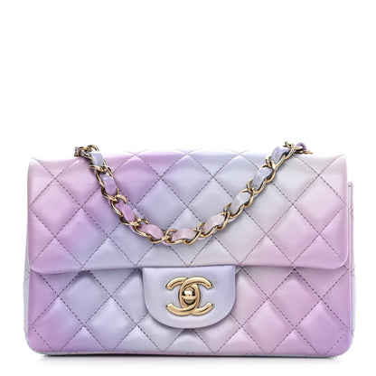 Chanel Lambskin Quilted Tie Dye Ombre Mini Rectangular Flap Purple Blue Pink 1 of 11