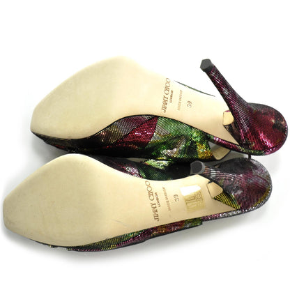 Jimmy Choo Pixelated Floral Slingback Heels 39 Metallic 5 of 7