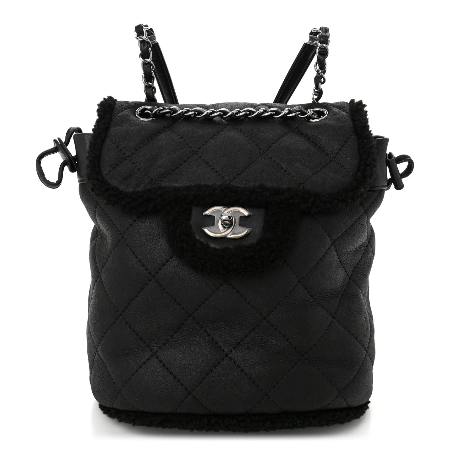 Lambskin Shearling Coco Neige Backpack Black