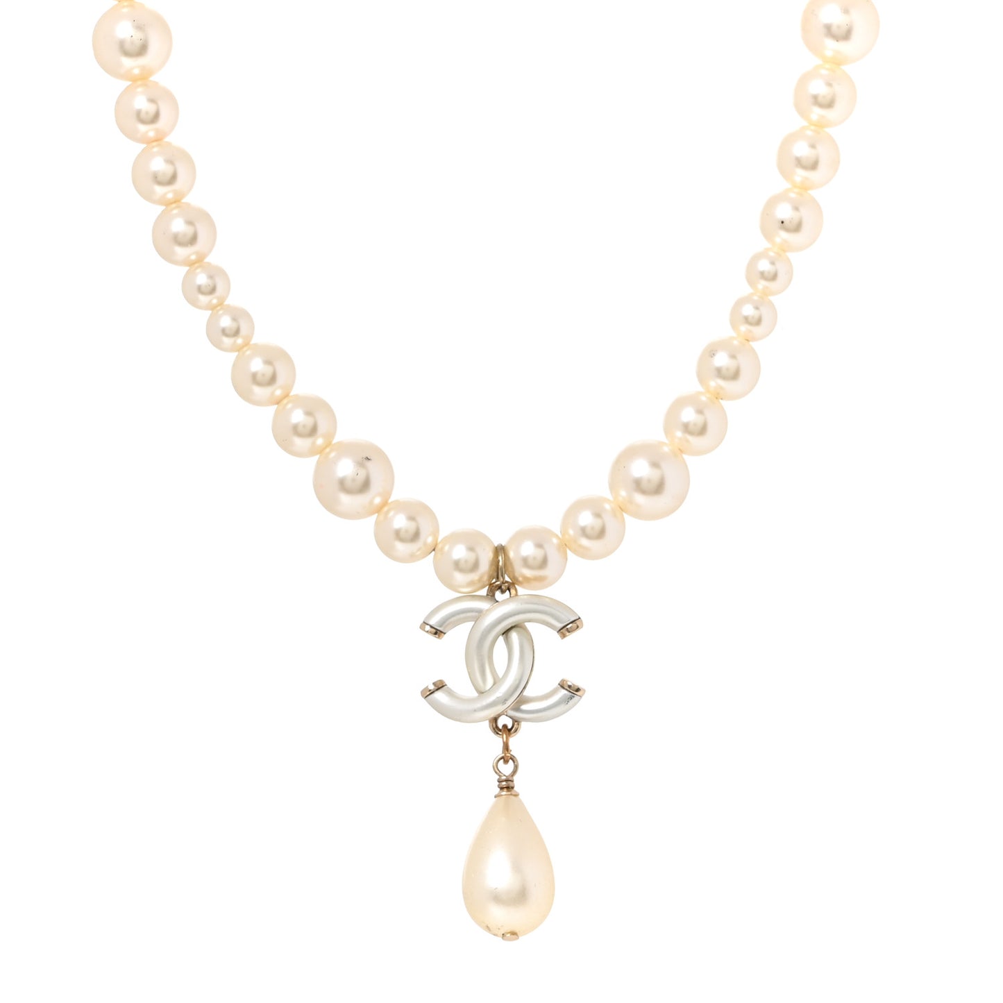Pearl CC Drop Necklace Gold