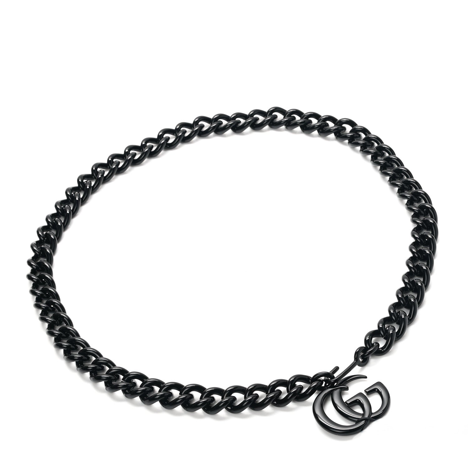 Gucci Varnished Metal GG Marmont Chain Belt 95 38 Black 1 of 5