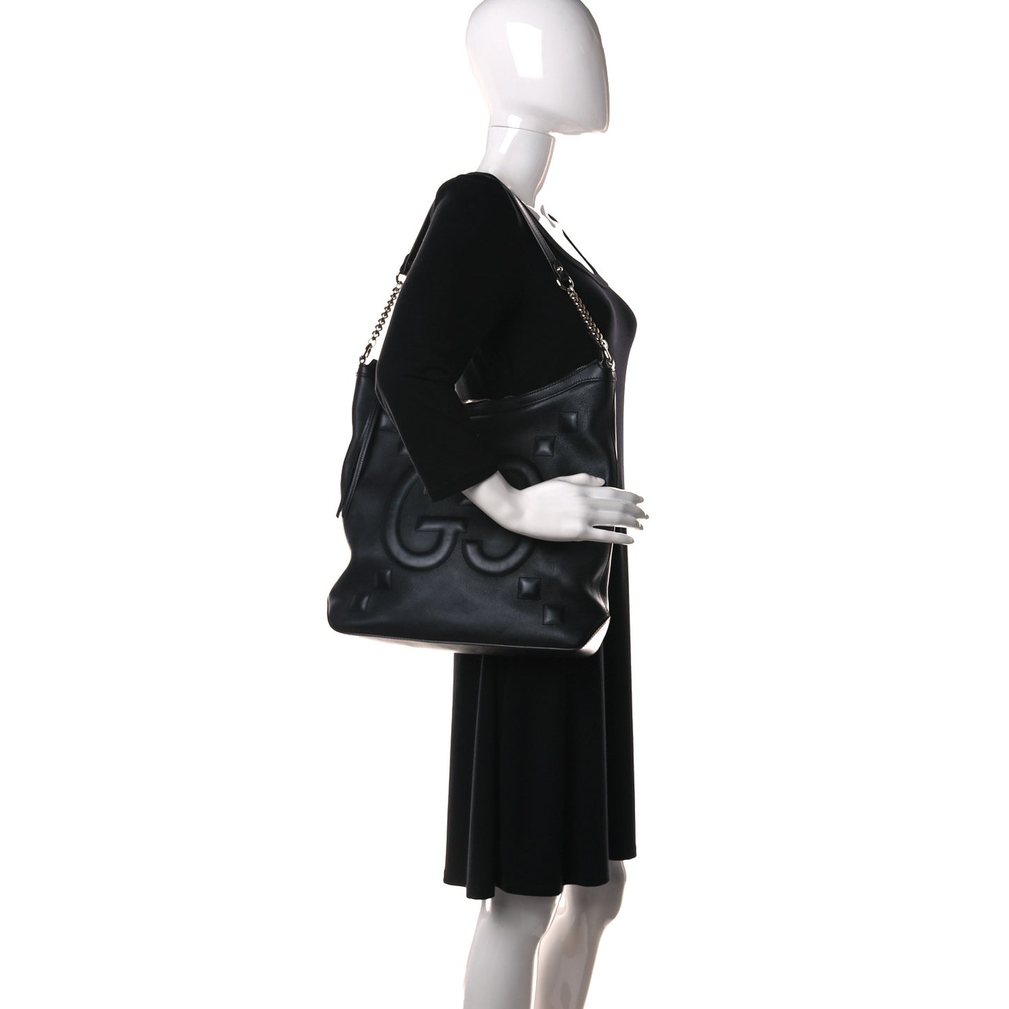 Apollo Calfskin GG Dadini Embroidered Chain Hobo Black