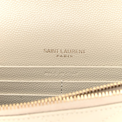 Saint Laurent Grain De Poudre Matelasse Chevron Monogram Envelope Chain Wallet Blanc Vintage 7 of 15