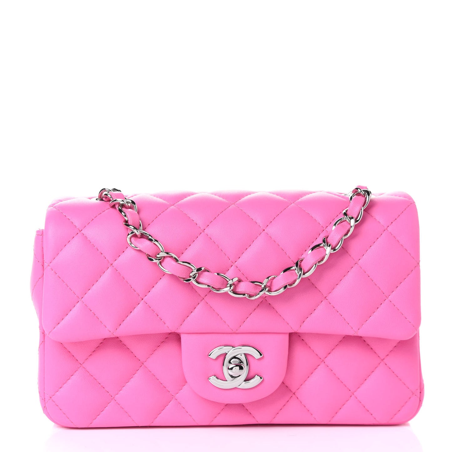 Lambskin Quilted Mini Rectangular Flap Neon Pink