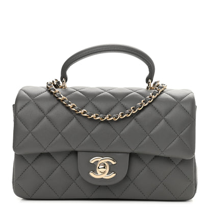 Chanel Lambskin Quilted Mini Top Handle Rectangular Flap Dark Grey 1 of 11