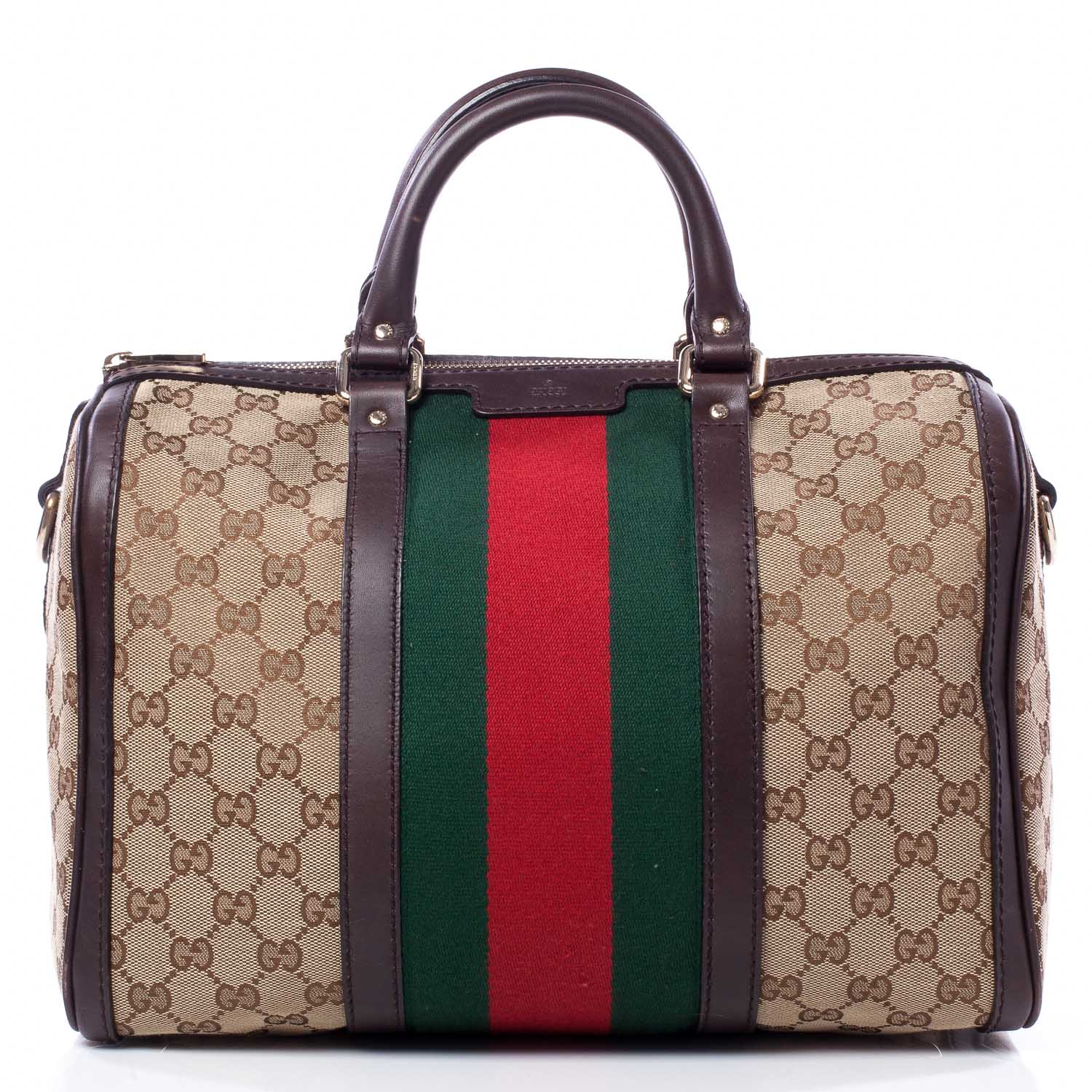 Gucci Monogram Selleria Calfskin Vintage Web Medium Boston Beige Ebony Cocoa 4 of 9