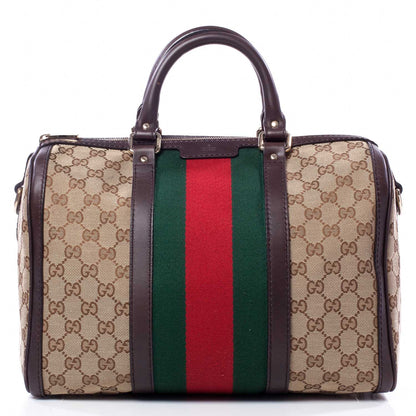 Gucci Monogram Selleria Calfskin Vintage Web Medium Boston Beige Ebony Cocoa 4 of 9