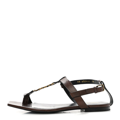 Saint Laurent Calfskin Cassandra Monogram Sandals 38 Dark Brown 1 of 12