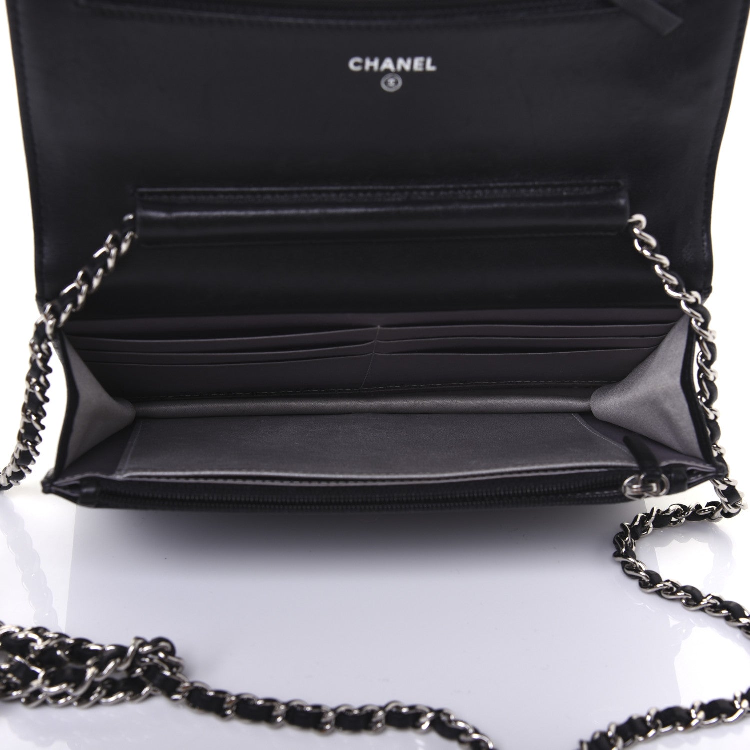 Chanel Lambskin Camellia Embossed Wallet on Chain WOC Black 5 of 16