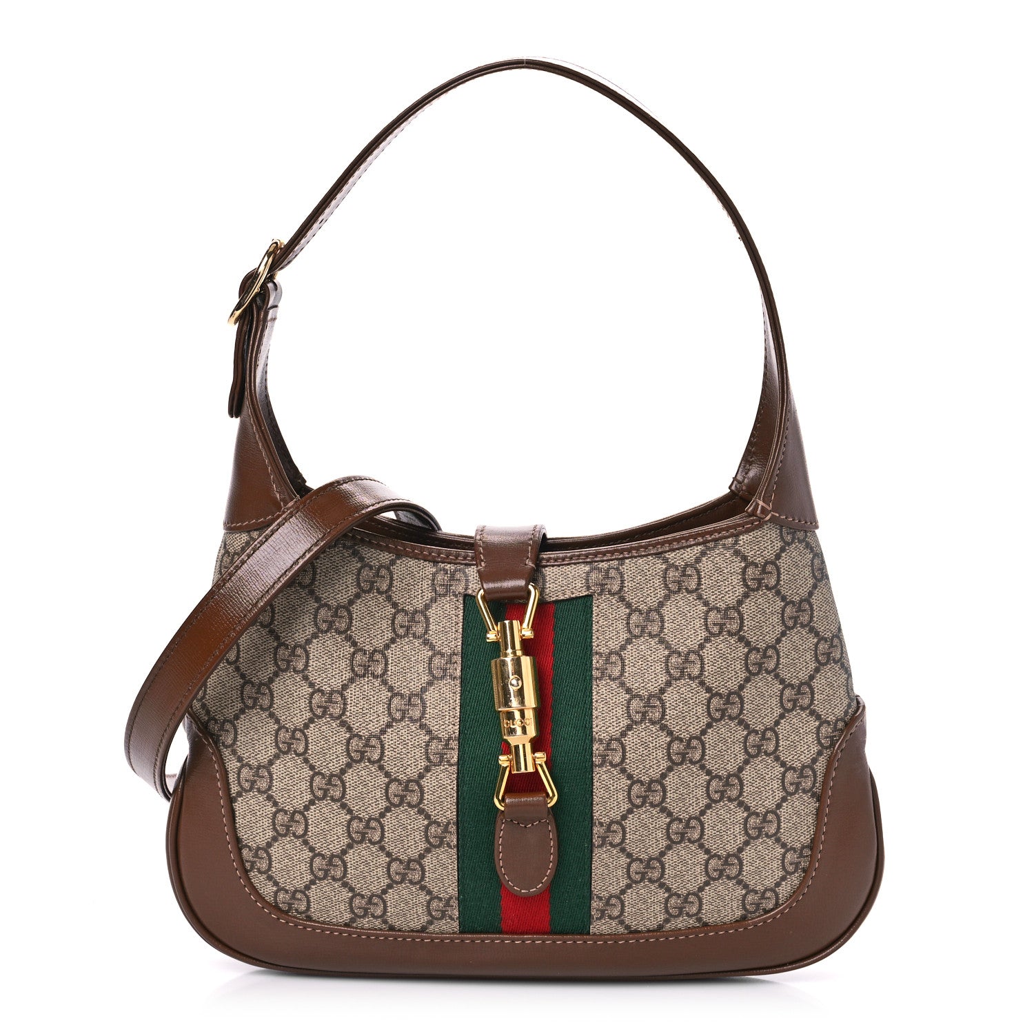 Gucci GG Supreme Monogram Azalea Calfskin Web Small Jackie 1961 Hobo Beige Ebony Brown Sugar 1 of 8