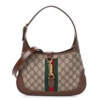 Gucci GG Supreme Monogram Azalea Calfskin Web Small Jackie 1961 Hobo Beige Ebony Brown Sugar 1 of 8
