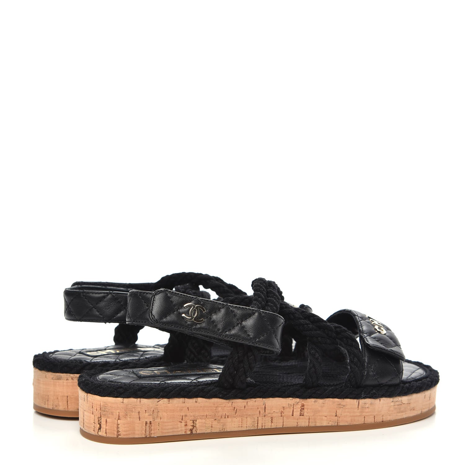 Chanel Cord Lambskin Quilted Logo Sandals 37 Black 4 of 11