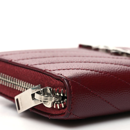 Saint Laurent Grain De Poudre Matelasse Chevron Monogram Zip Around Wallet Palissandre 8 of 11