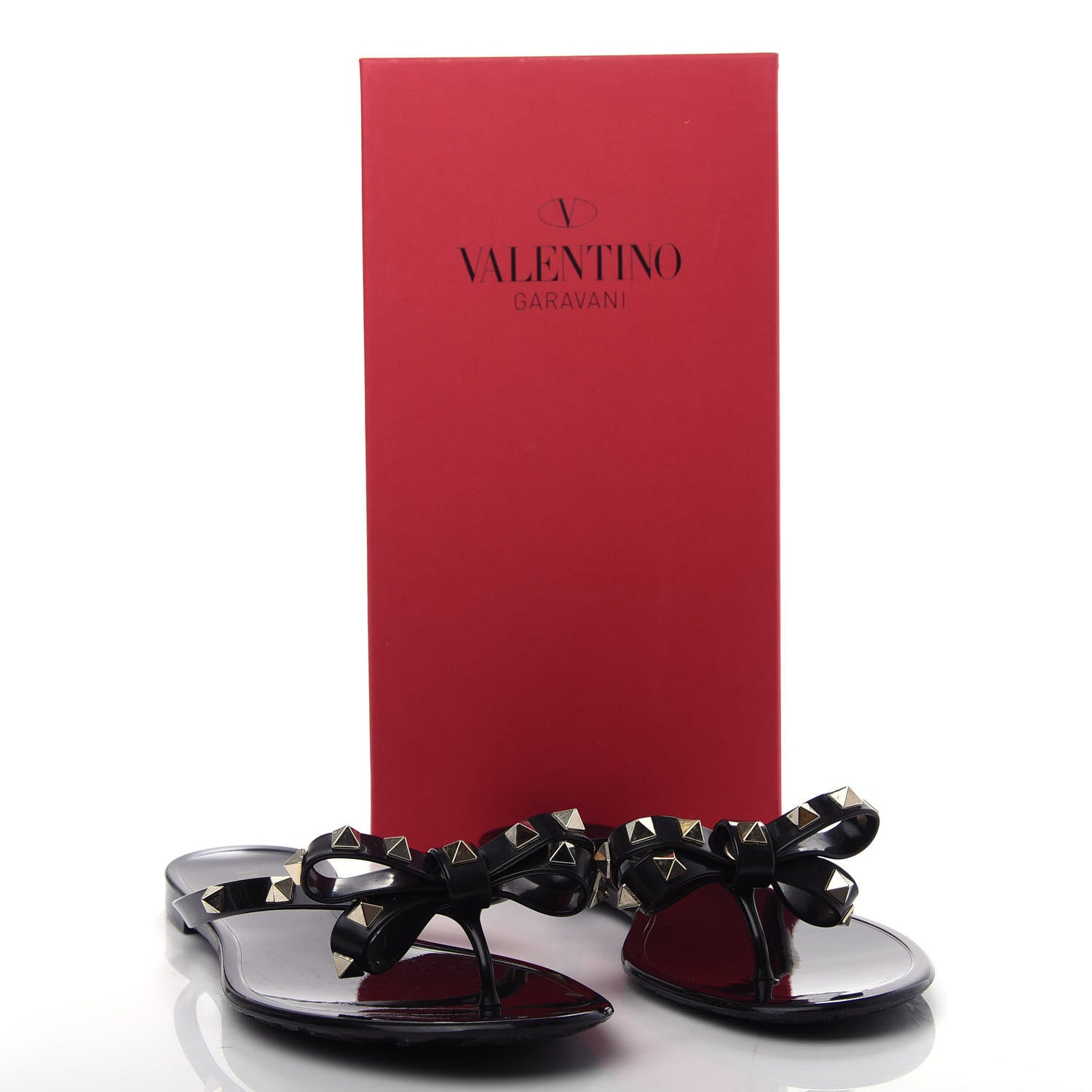 Valentino Garavani PVC Jelly Rockstud Bow Thong Sandals 39 Black 10 of 10