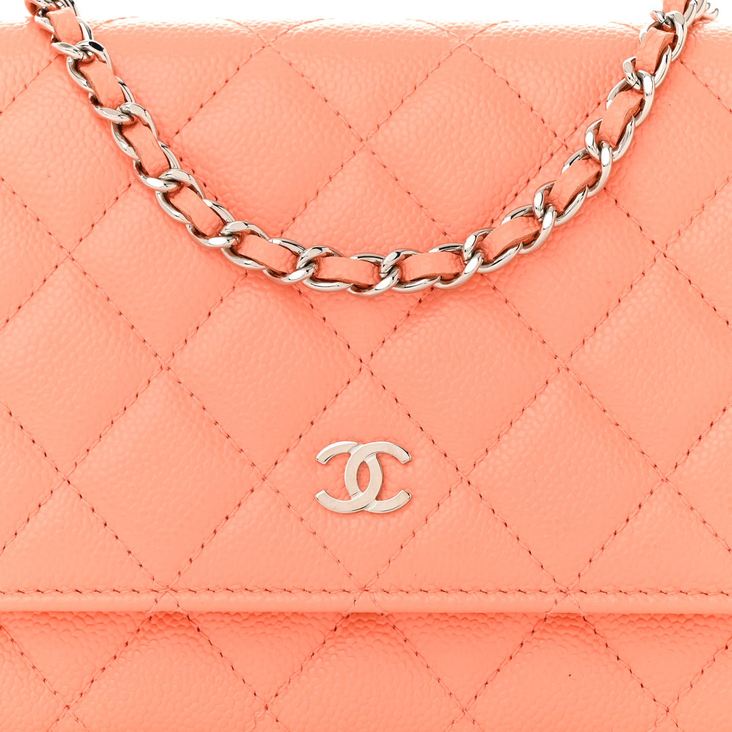 Caviar Quilted Wallet on Chain WOC Coral
