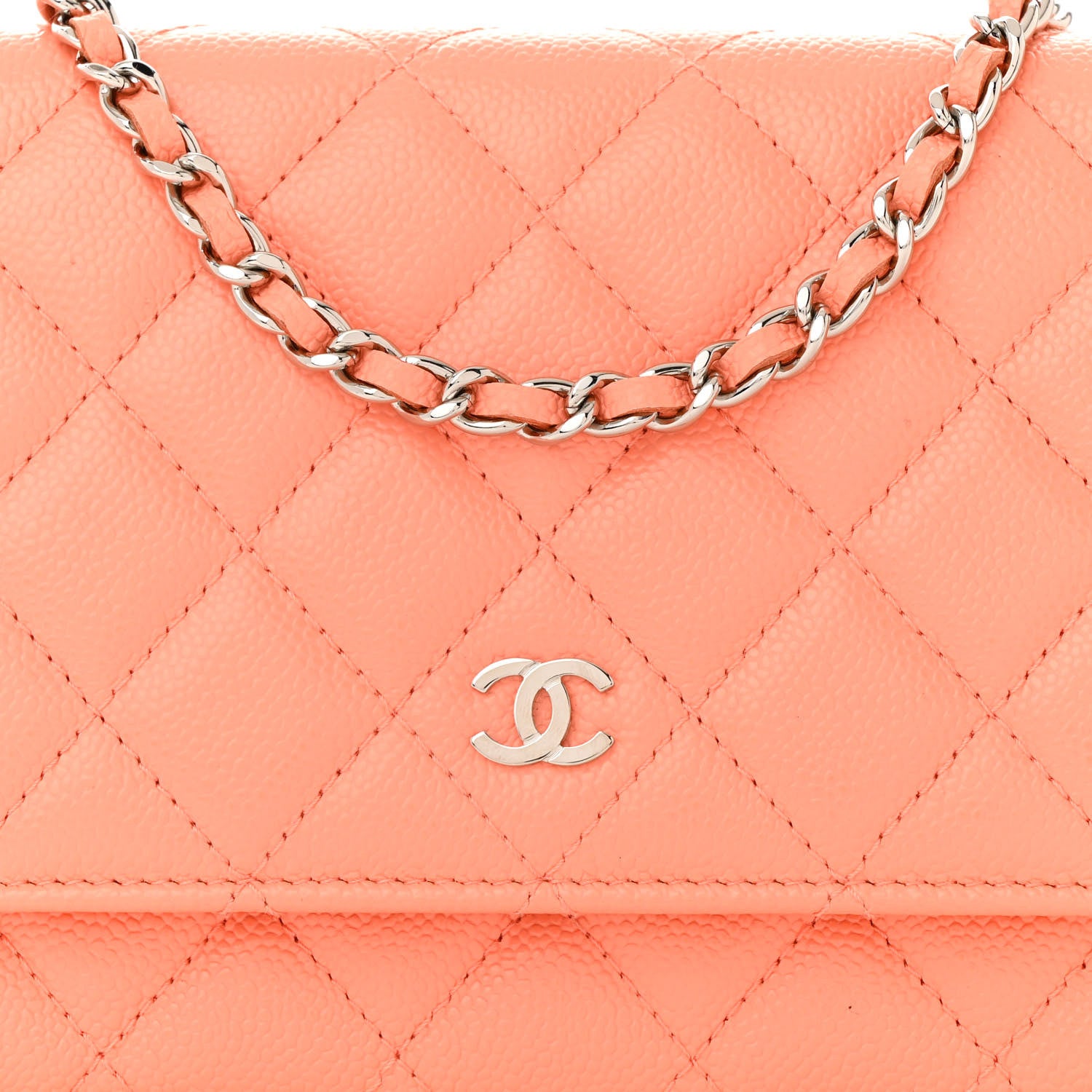 Chanel Caviar Quilted Wallet on Chain WOC Coral 9 of 13
