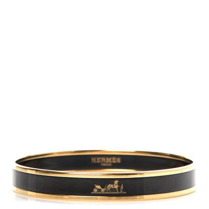 Hermes Enamel Printed Narrow Caleche Bracelet 65 Black 1 of 5