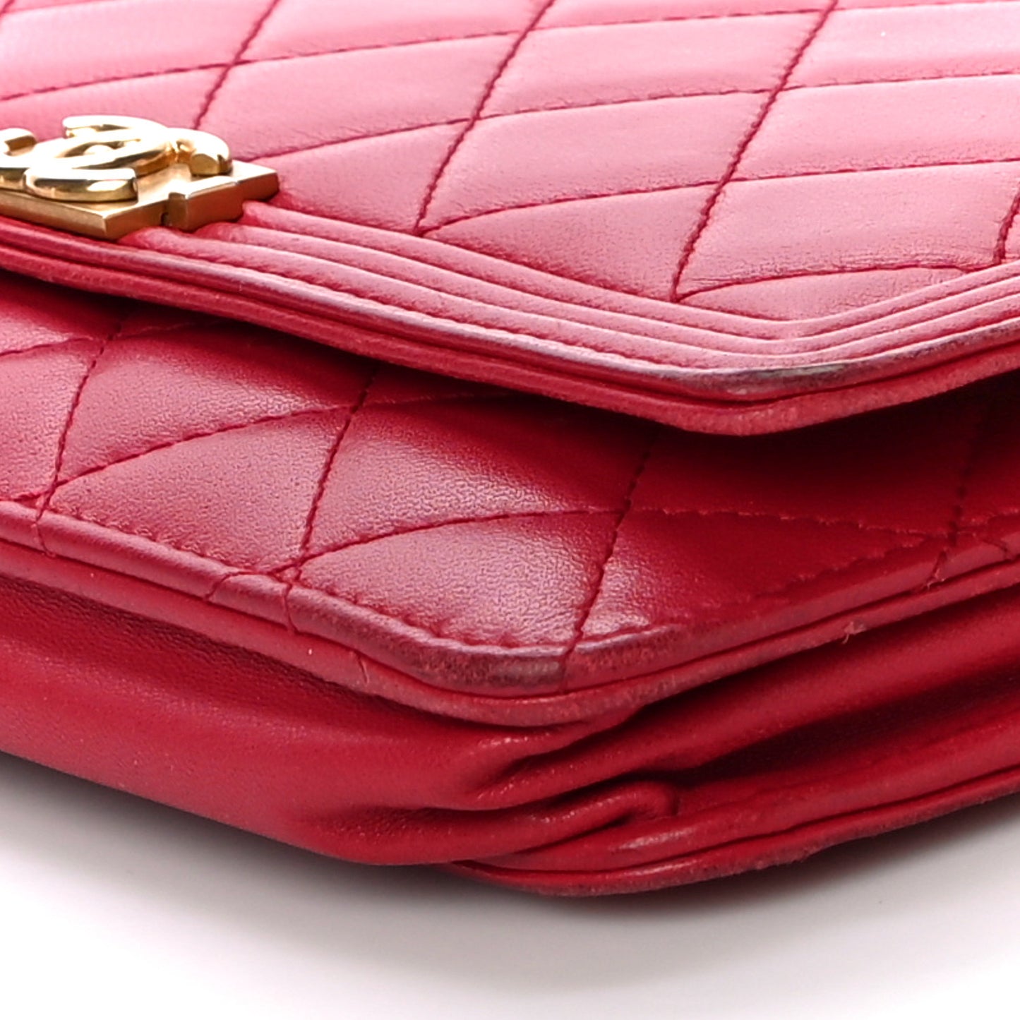 Lambskin Quilted Boy Wallet On Chain WOC Red