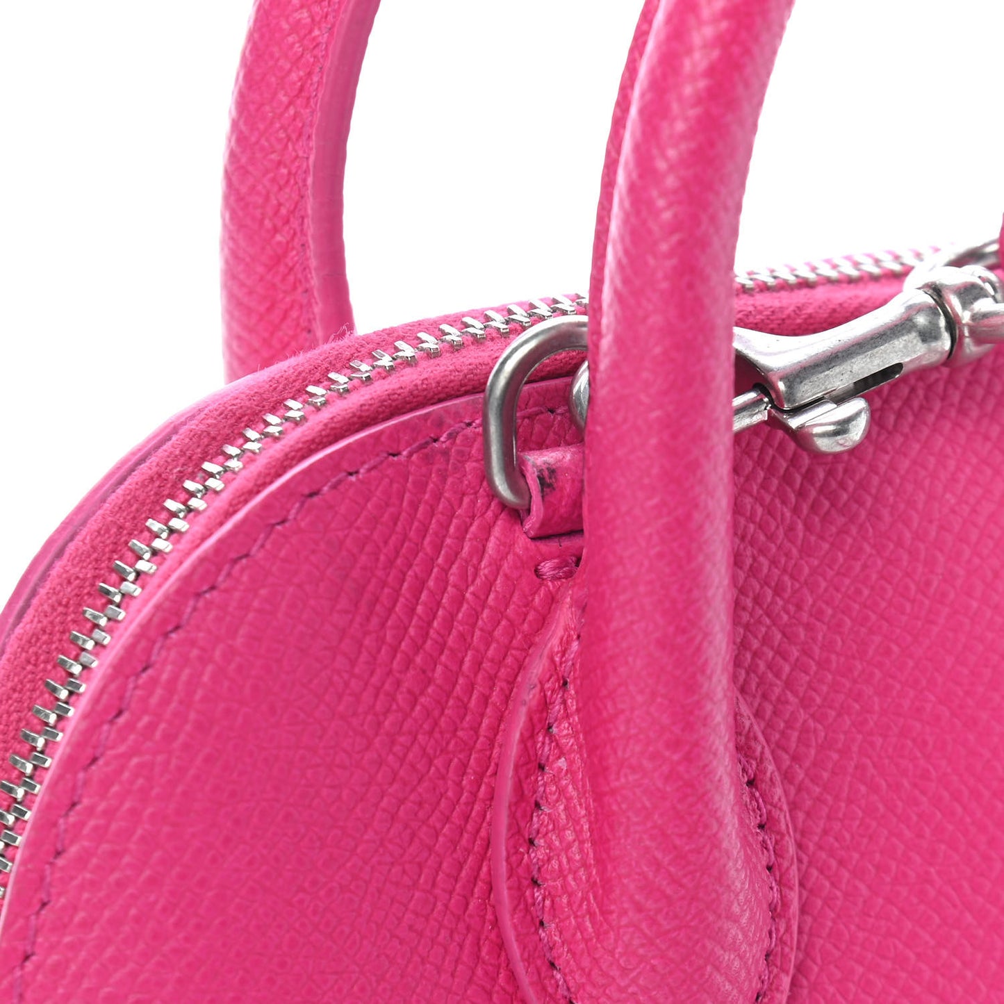 Signature Grained Calfskin Logo XXS Ville Top Handle Bag Fuchsia