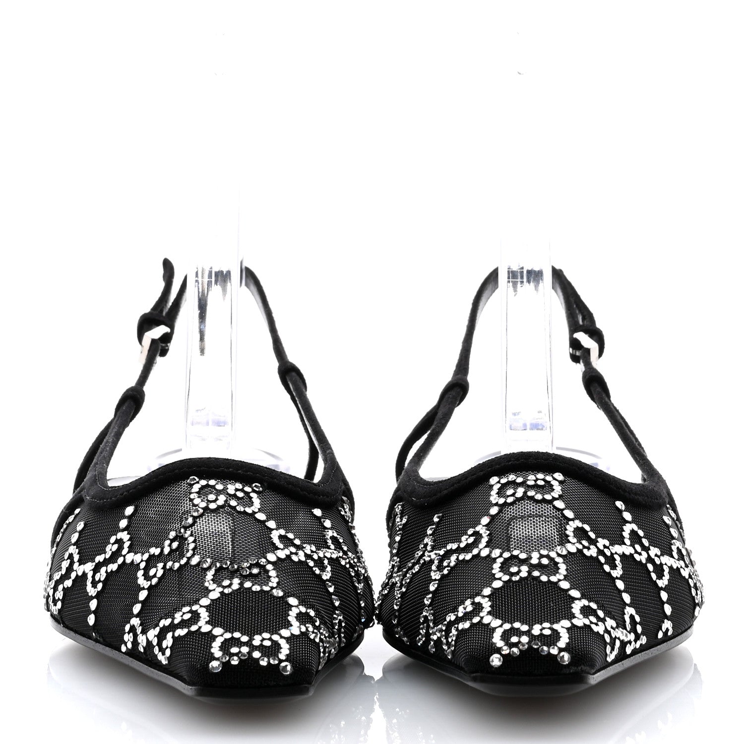 Gucci Tela Retino Kid Scamosciato Crystal GG Monogram Square Demi Ballet Flats 37 Black 2 of 8