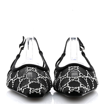 Gucci Tela Retino Kid Scamosciato Crystal GG Monogram Square Demi Ballet Flats 37 Black 2 of 8